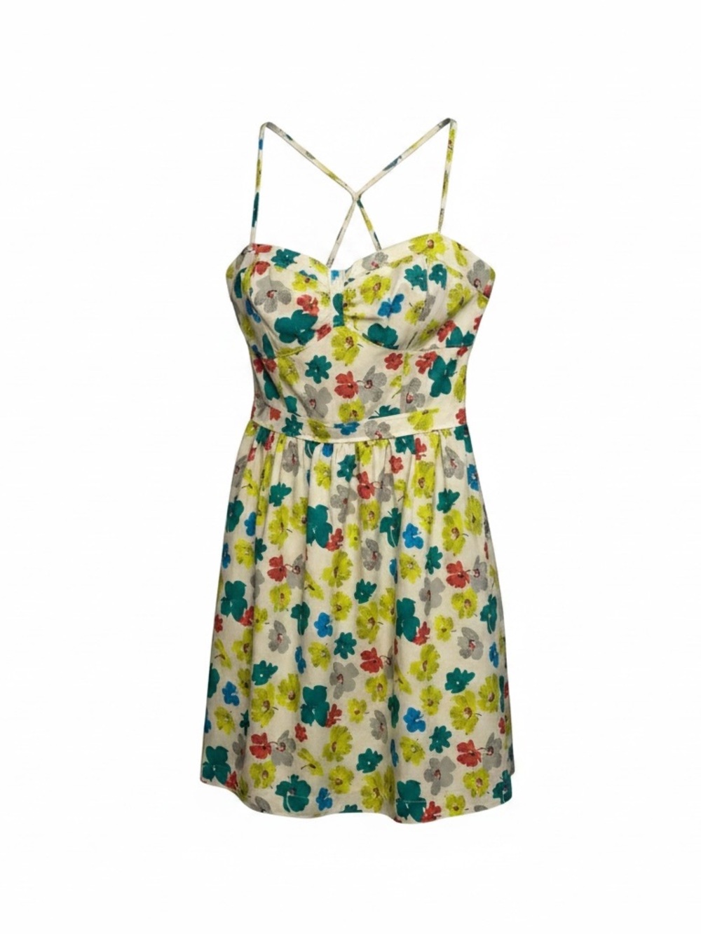 American Eagle Yellow Floral Spaghetti Strap Mini Dress Size 4